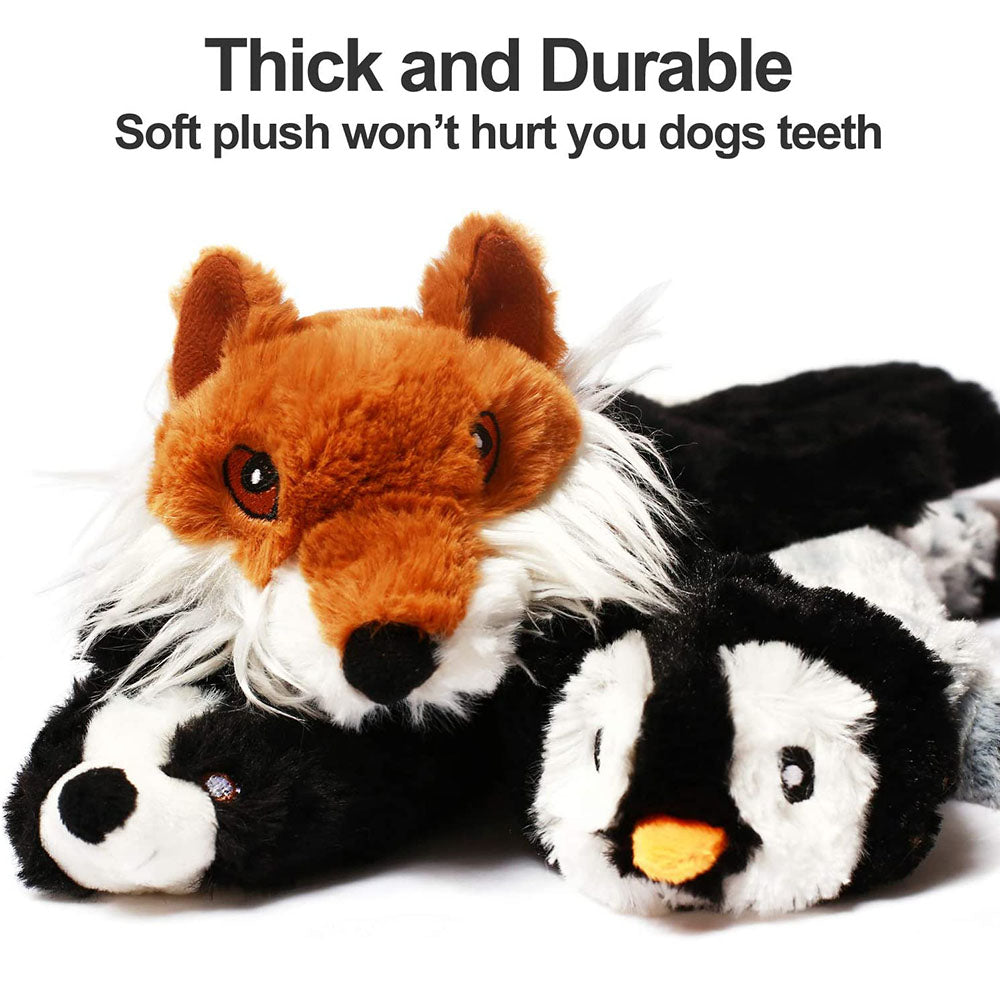 Stuffingless Plush Dog Toy Squeaky Crinkle Enhanced Chew Toy for Large Breeds Simulated Animal Design