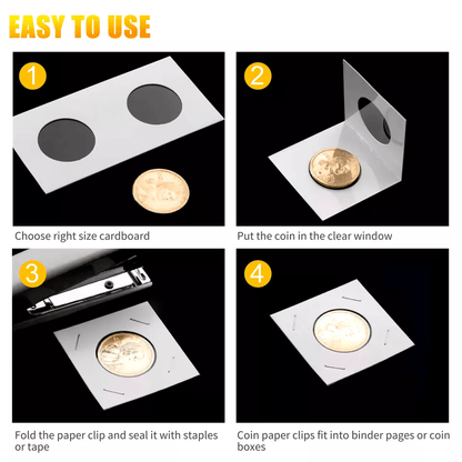 Coin Holders Mylar Paper Cardboard Flips in 4 Sizes for Coin Collection Storage Album Book