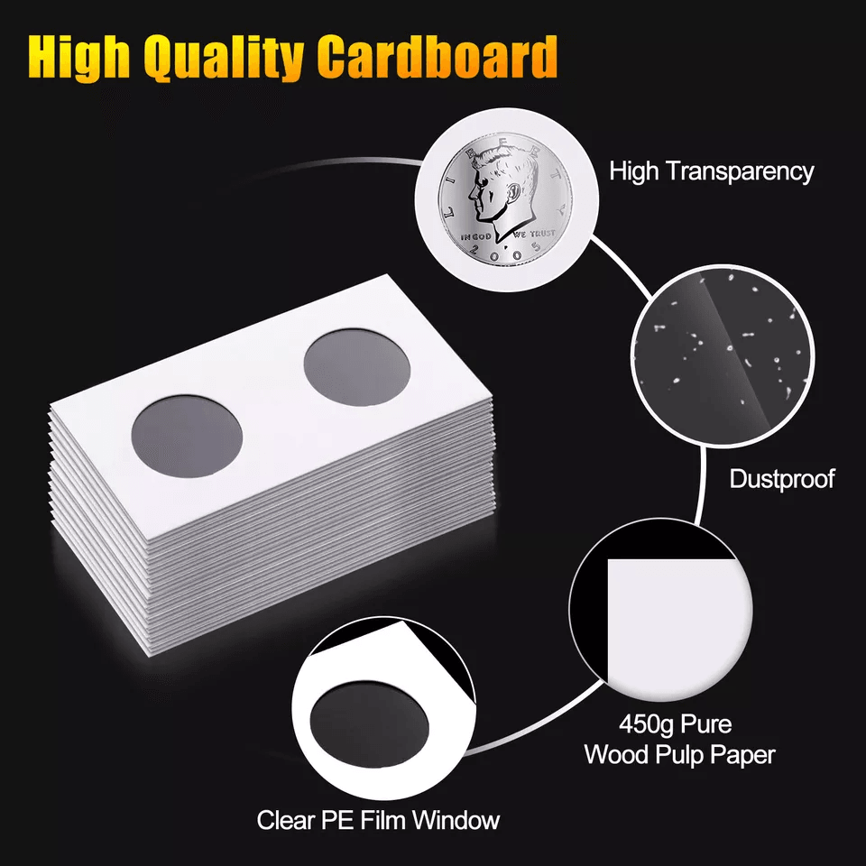 Coin Holders Mylar Paper Cardboard Flips in 4 Sizes for Coin Collection Storage Album Book