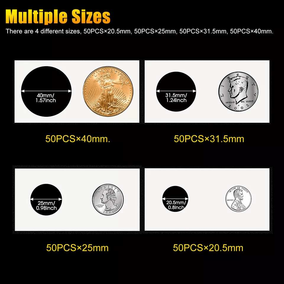Coin Holders Mylar Paper Cardboard Flips in 4 Sizes for Coin Collection Storage Album Book