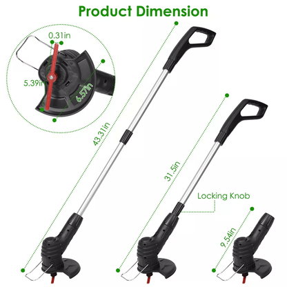 Cordless Electric Weed Trimmer & Lawn Edger with Rechargeable Battery and Extendable Pole