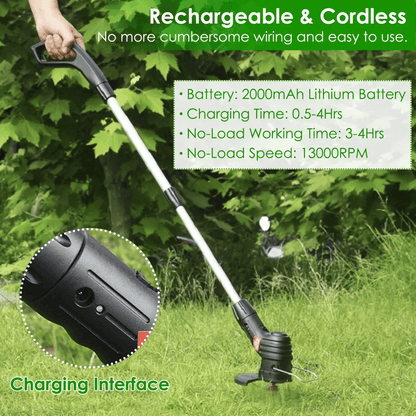 Cordless Electric Weed Trimmer & Lawn Edger with Rechargeable Battery and Extendable Pole
