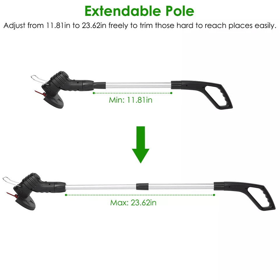 Cordless Electric Weed Trimmer & Lawn Edger with Rechargeable Battery and Extendable Pole