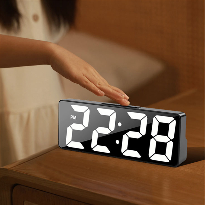 Modern Digital Clock,LED Display with Date/Temperature, Auto Dim Feature,Snooze Function,Desktop Electronic Clock