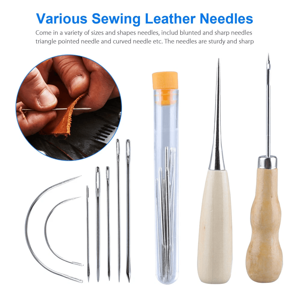 Leather Waxed Thread Sewing Kit, Complete Hand Stitching Tools with Needles, Awl & Accessories for DIY Leather Craft