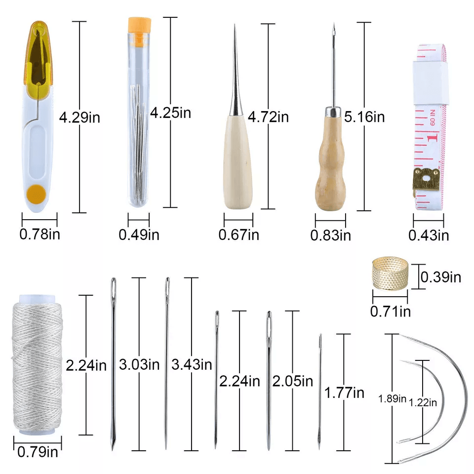Leather Waxed Thread Sewing Kit, Complete Hand Stitching Tools with Needles, Awl & Accessories for DIY Leather Craft