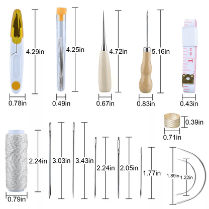 Leather Waxed Thread Sewing Kit, Complete Hand Stitching Tools with Needles, Awl & Accessories for DIY Leather Craft