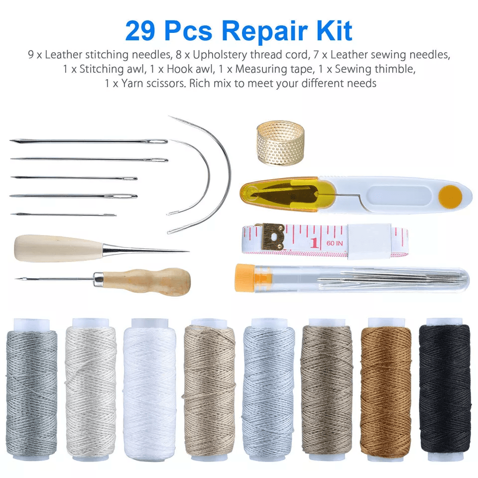 Leather Waxed Thread Sewing Kit, Complete Hand Stitching Tools with Needles, Awl & Accessories for DIY Leather Craft