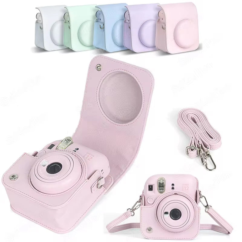 Instax Mini 12 PU Leather Camera Case, Soft Protective Travel Bag with Shoulder Strap for Fujifilm Instant Film Camera