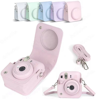 Instax Mini 12 PU Leather Camera Case, Soft Protective Travel Bag with Shoulder Strap for Fujifilm Instant Film Camera