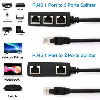 RJ45 1 to 2 / 1 to 3 Port Splitter Connector, Cat5 Cat6 Cat7 LAN Ethernet Adapter for Network Extension