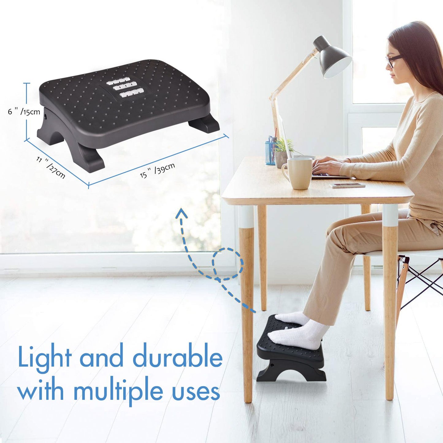 Ergonomic Under Desk Footrest with Massage Rollers, Pain Relief Leg Rest for Home Office Posture Correction
