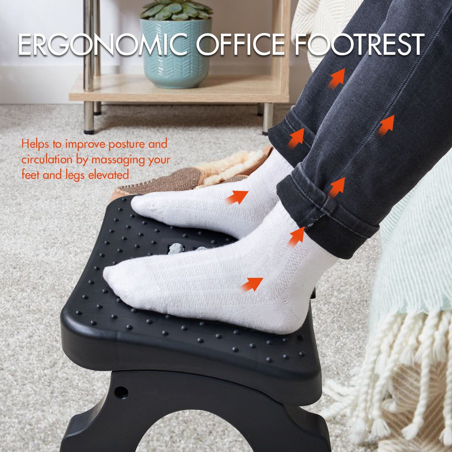 Ergonomic Under Desk Footrest with Massage Rollers, Pain Relief Leg Rest for Home Office Posture Correction