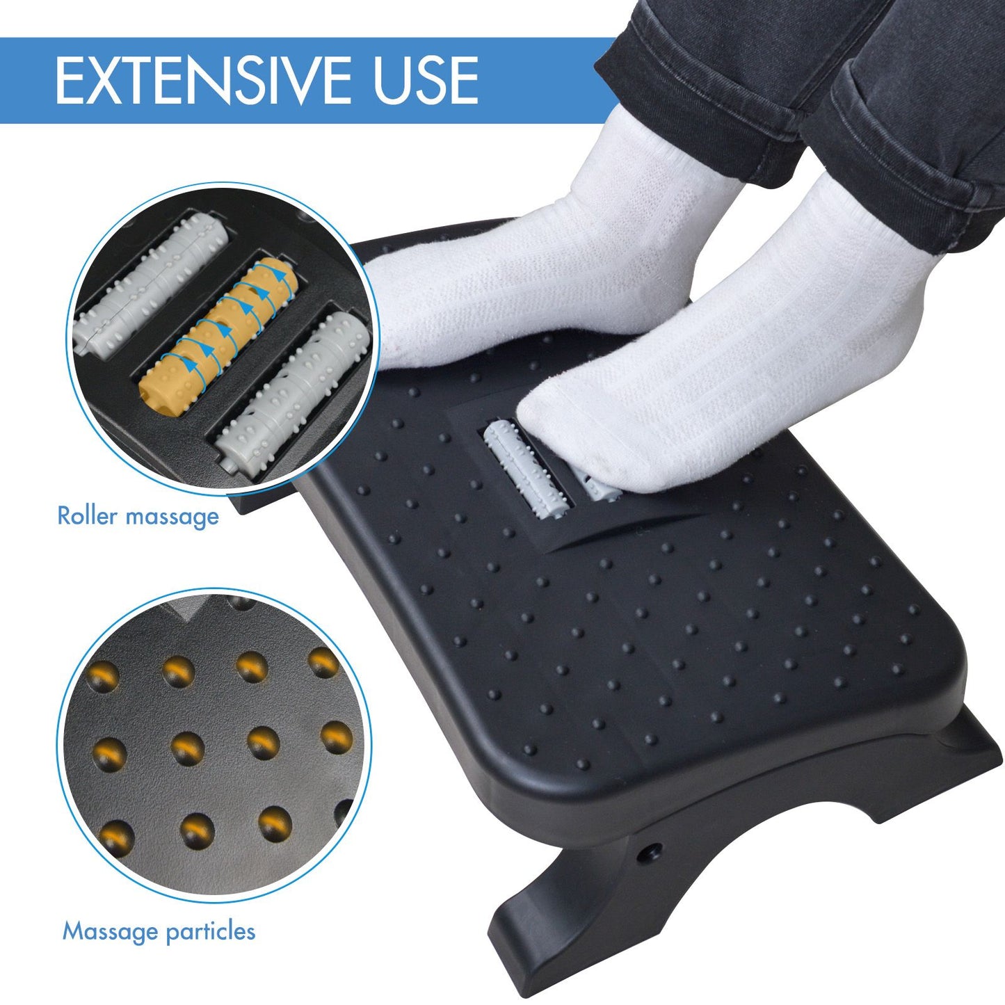 Ergonomic Under Desk Footrest with Massage Rollers, Pain Relief Leg Rest for Home Office Posture Correction