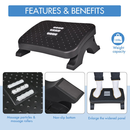 Ergonomic Under Desk Footrest with Massage Rollers, Pain Relief Leg Rest for Home Office Posture Correction