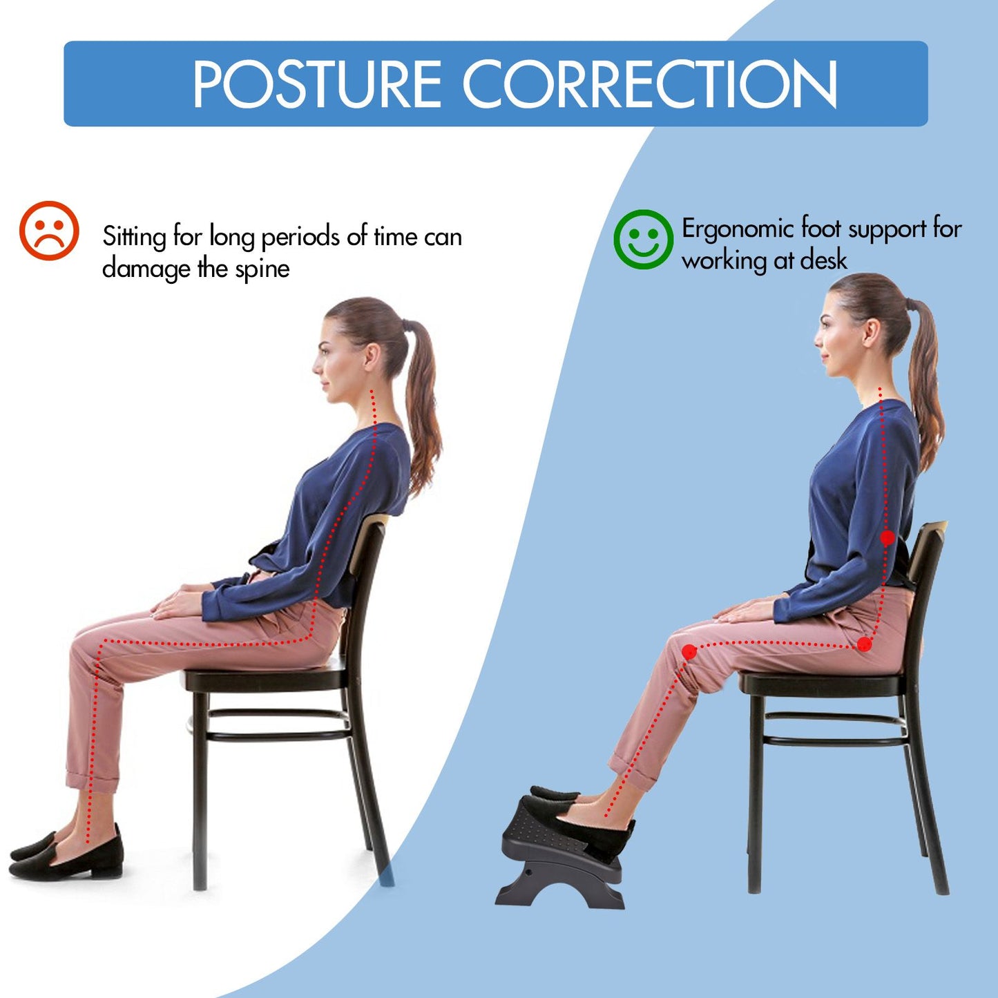 Ergonomic Under Desk Footrest with Massage Rollers, Pain Relief Leg Rest for Home Office Posture Correction