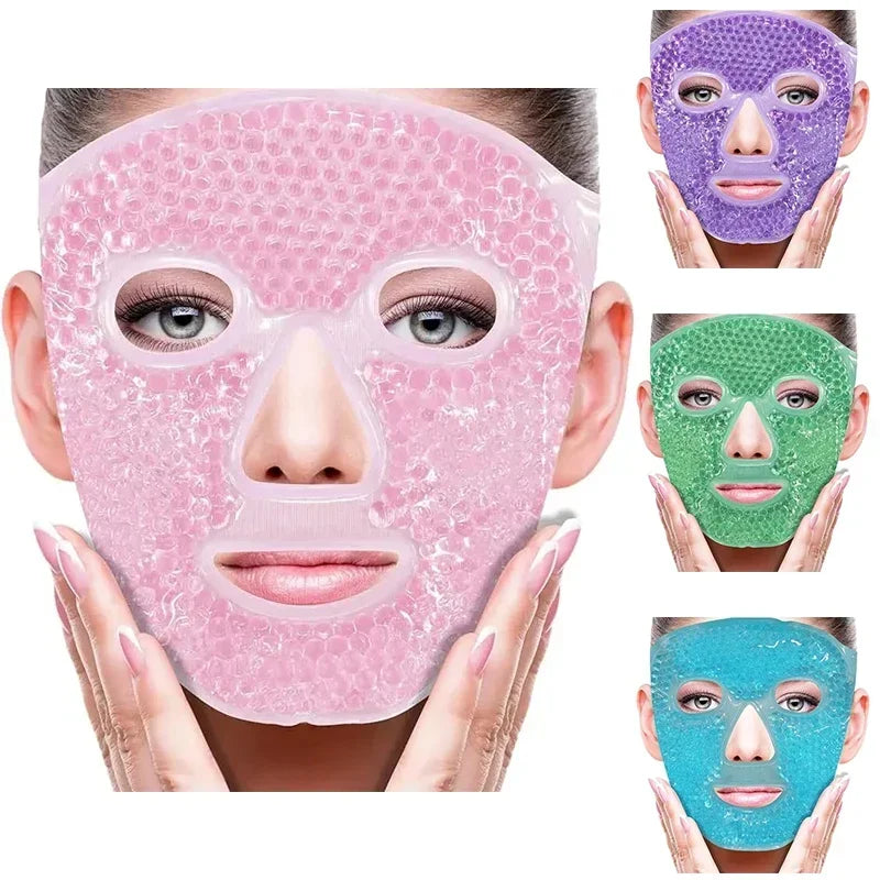 Spa Ice Cold & Hot Heat Full Face Eye Mask, Gel Beads Compress for Puffy Eyes & Dark Circles