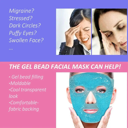 Spa Ice Cold & Hot Heat Full Face Eye Mask, Gel Beads Compress for Puffy Eyes & Dark Circles