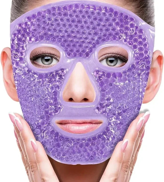 Spa Ice Cold & Hot Heat Full Face Eye Mask, Gel Beads Compress for Puffy Eyes & Dark Circles
