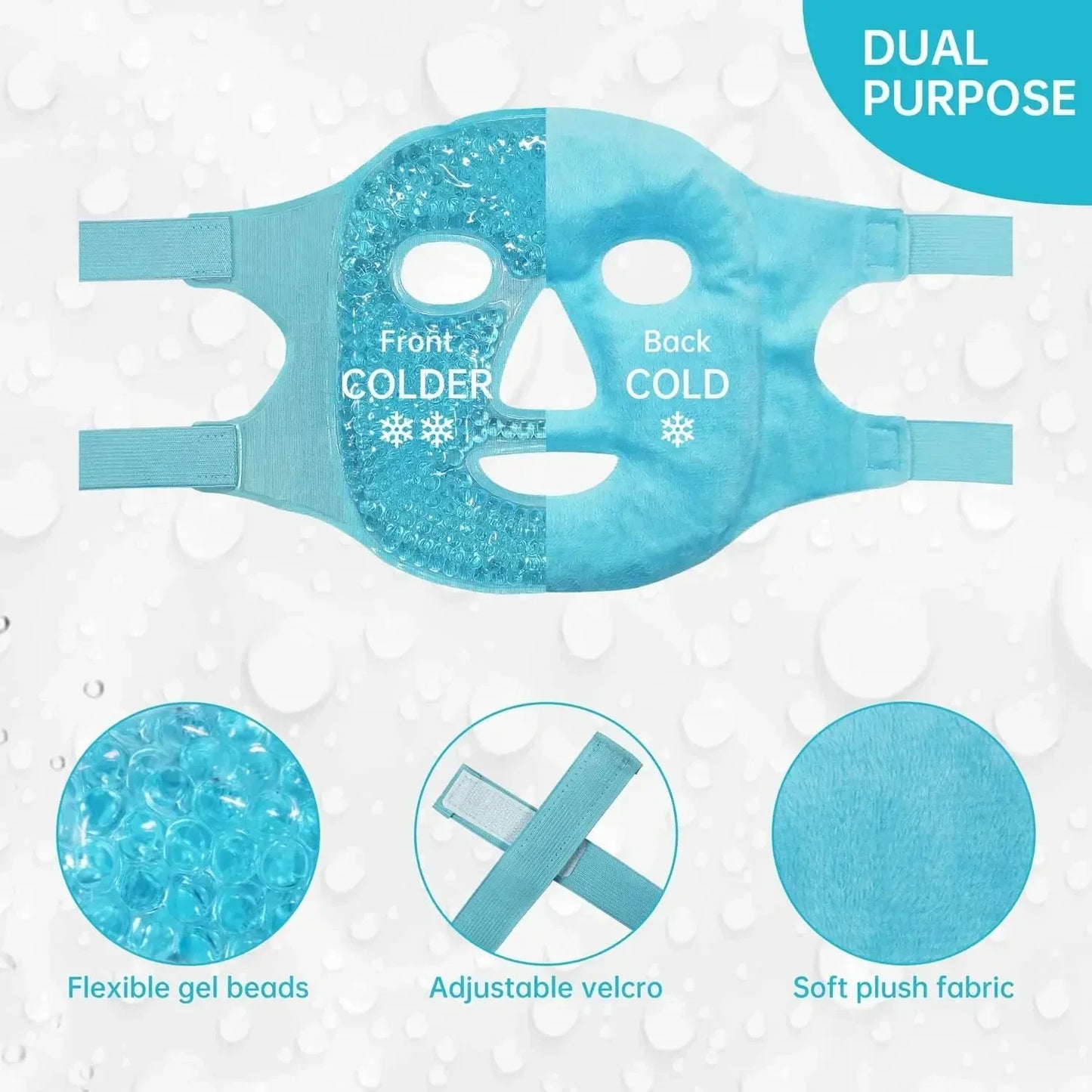 Spa Ice Cold & Hot Heat Full Face Eye Mask, Gel Beads Compress for Puffy Eyes & Dark Circles