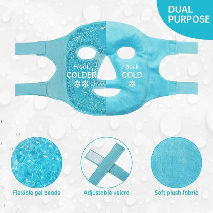 Spa Ice Cold & Hot Heat Full Face Eye Mask, Gel Beads Compress for Puffy Eyes & Dark Circles