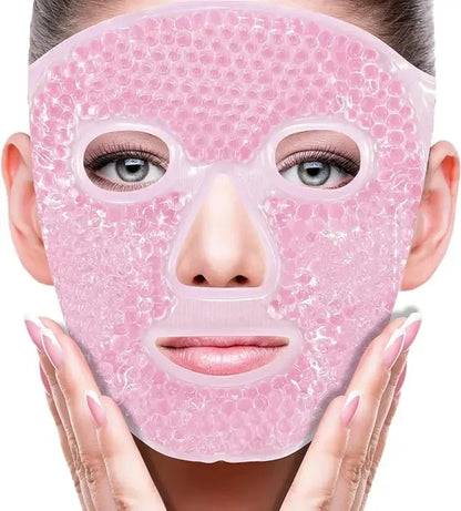 Spa Ice Cold & Hot Heat Full Face Eye Mask, Gel Beads Compress for Puffy Eyes & Dark Circles