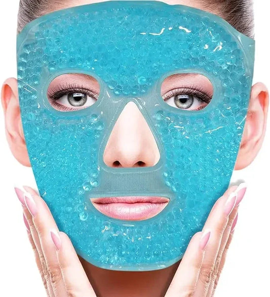 Spa Ice Cold & Hot Heat Full Face Eye Mask, Gel Beads Compress for Puffy Eyes & Dark Circles