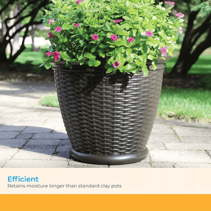Suncast Willow Resin Wicker Patio Planter Pot, Java, Indoor Outdoor Decorative Garden Flower Pot