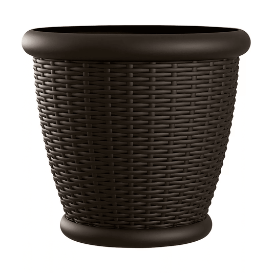 Suncast Willow Resin Wicker Patio Planter Pot, Java, Indoor Outdoor Decorative Garden Flower Pot