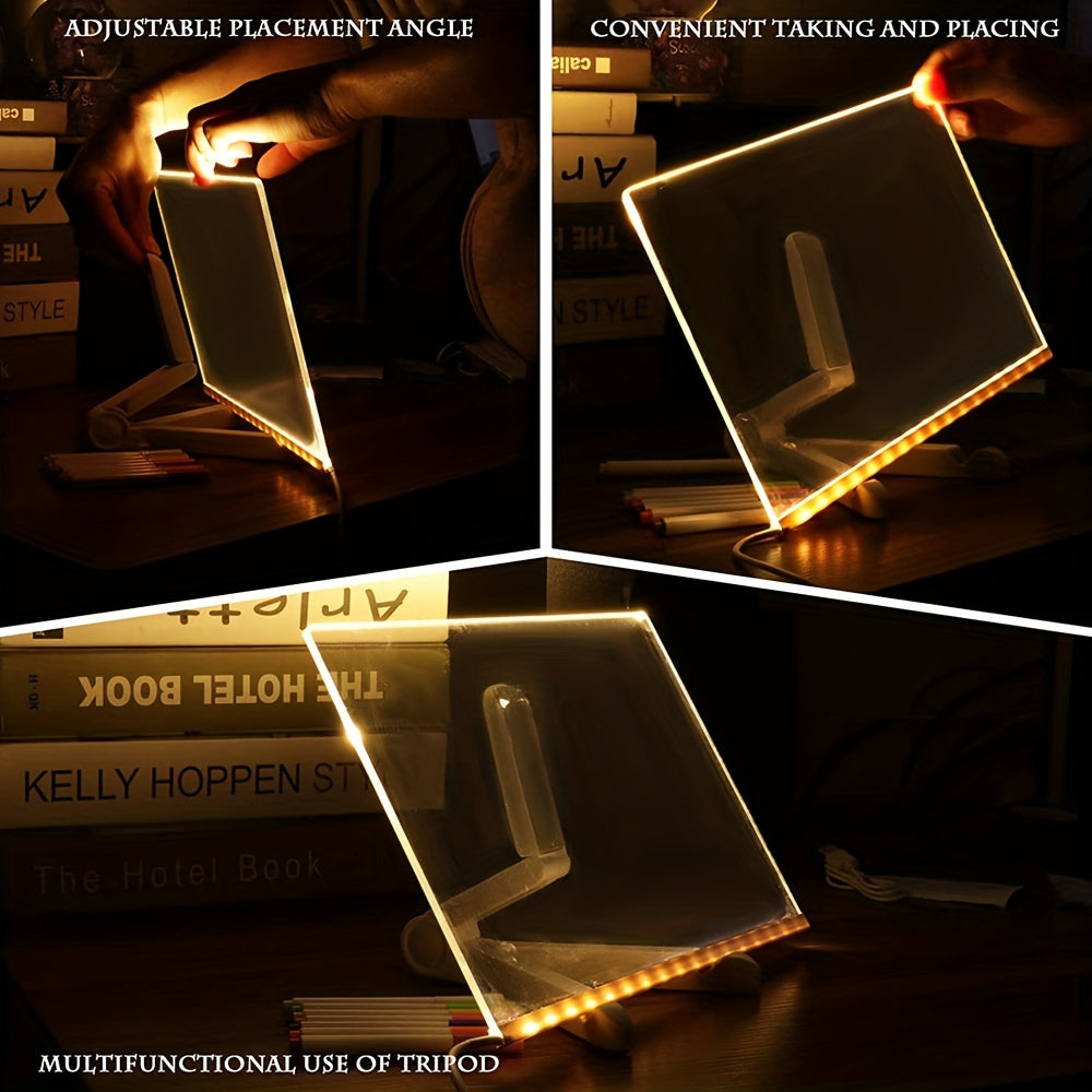 LED Light Up Acrylic Message Board, USB Erasable Drawing Board for Kids, Bars & Birthday Gifts