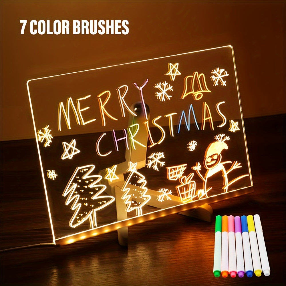 LED Light Up Acrylic Message Board, USB Erasable Drawing Board for Kids, Bars & Birthday Gifts