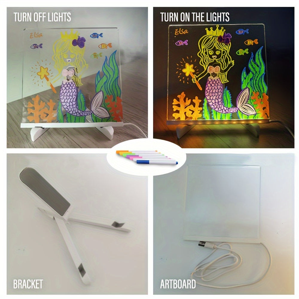 LED Light Up Acrylic Message Board, USB Erasable Drawing Board for Kids, Bars & Birthday Gifts