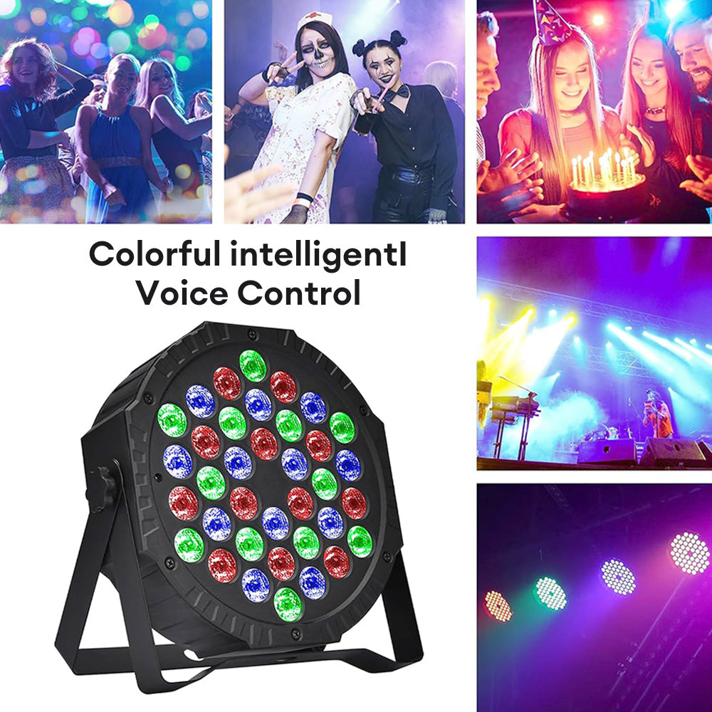 RGB DMX512 Flat Par Stage Light, Sound Activated DJ Disco Party Lamp for Wedding, Bar, Club & Holiday Events