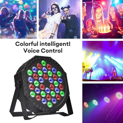 RGB DMX512 Flat Par Stage Light, Sound Activated DJ Disco Party Lamp for Wedding, Bar, Club & Holiday Events