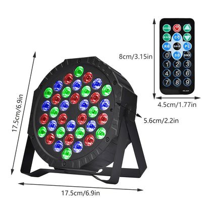 RGB DMX512 Flat Par Stage Light, Sound Activated DJ Disco Party Lamp for Wedding, Bar, Club & Holiday Events