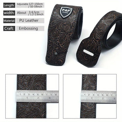 Premium PU Leather Guitar Strap Wide, Adjustable Length, Soft Embroidered Belt for Classical, Electric, Bass Guitar