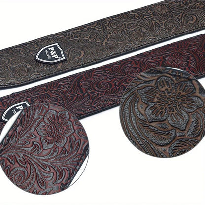 Premium PU Leather Guitar Strap Wide, Adjustable Length, Soft Embroidered Belt for Classical, Electric, Bass Guitar