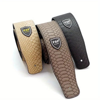 Premium PU Leather Guitar Strap Wide, Adjustable Length, Soft Embroidered Belt for Classical, Electric, Bass Guitar