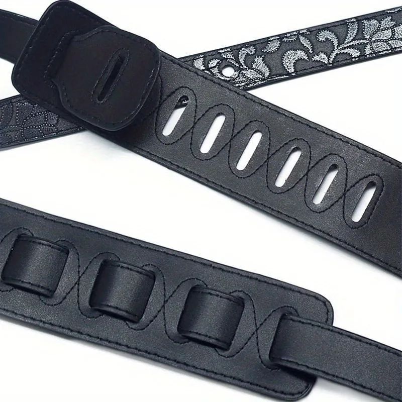 Premium PU Leather Guitar Strap Wide, Adjustable Length, Soft Embroidered Belt for Classical, Electric, Bass Guitar