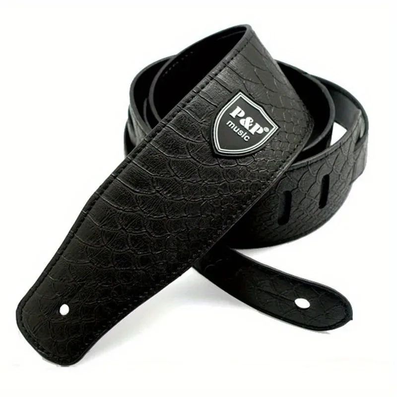 Premium PU Leather Guitar Strap Wide, Adjustable Length, Soft Embroidered Belt for Classical, Electric, Bass Guitar