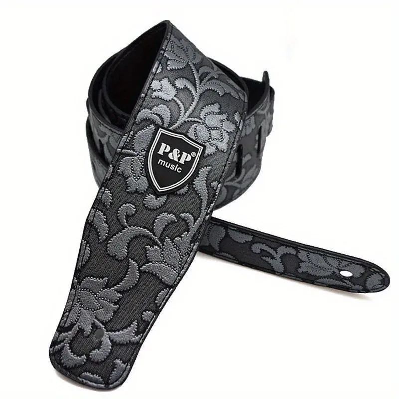 Premium PU Leather Guitar Strap Wide, Adjustable Length, Soft Embroidered Belt for Classical, Electric, Bass Guitar