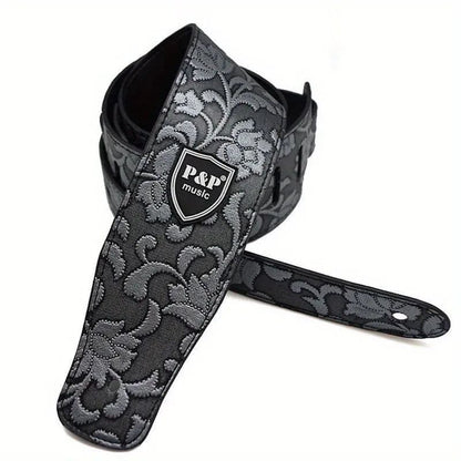 Premium PU Leather Guitar Strap Wide, Adjustable Length, Soft Embroidered Belt for Classical, Electric, Bass Guitar