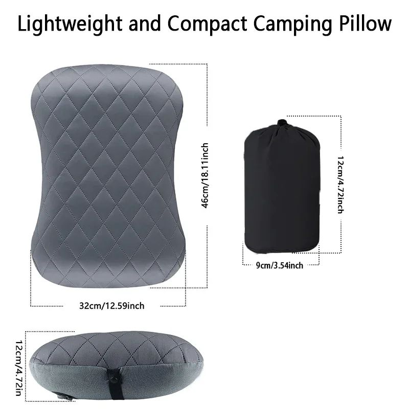Ergonomic Ultralight Inflatable Travel Camping Pillow, Soft Washable Cover for Neck & Back Support, Portable Air Pillow
