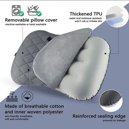 Ergonomic Ultralight Inflatable Travel Camping Pillow, Soft Washable Cover for Neck & Back Support, Portable Air Pillow