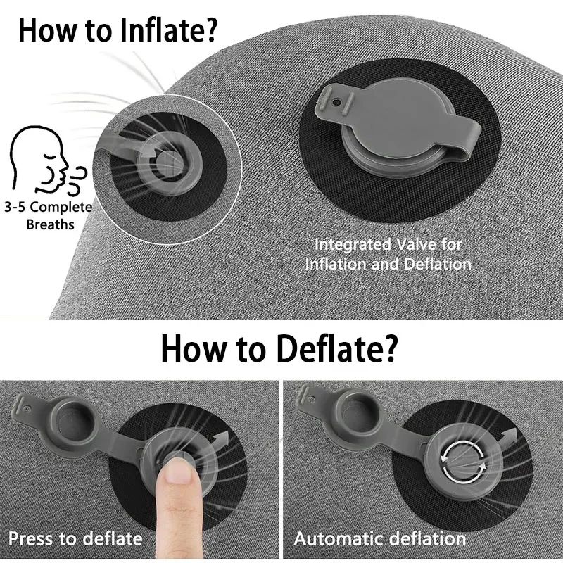 Ergonomic Ultralight Inflatable Travel Camping Pillow, Soft Washable Cover for Neck & Back Support, Portable Air Pillow
