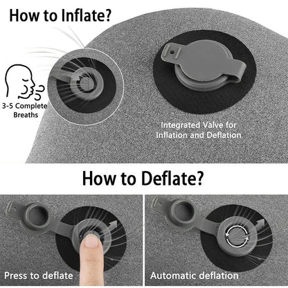 Ergonomic Ultralight Inflatable Travel Camping Pillow, Soft Washable Cover for Neck & Back Support, Portable Air Pillow