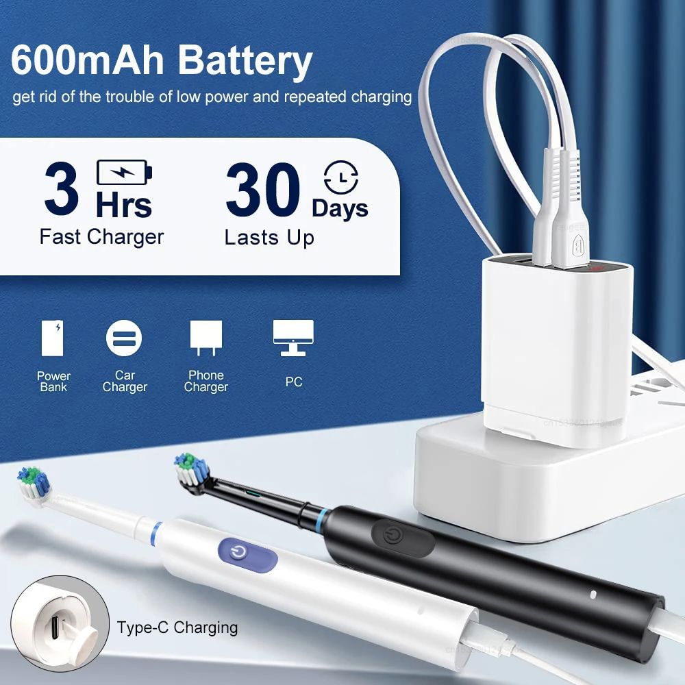 Electric Toothbrush with Rotating Brush Head, Rechargeable Rotary Toothbrush for Adults with Modes & Longer Battery Life