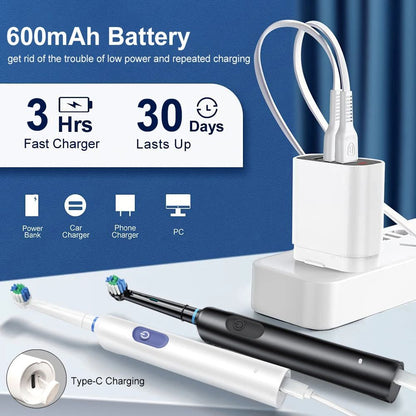 Electric Toothbrush with Rotating Brush Head, Rechargeable Rotary Toothbrush for Adults with Modes & Longer Battery Life