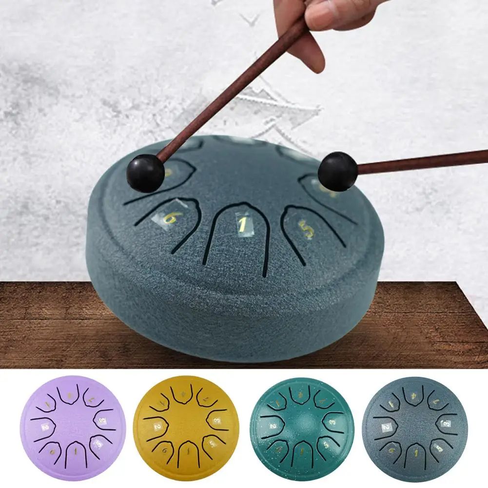 8 Tone Steel Tongue Drum Mini Hand Pan Drums with Drumsticks, Music Tambourine, and Accessories Portable Percussion