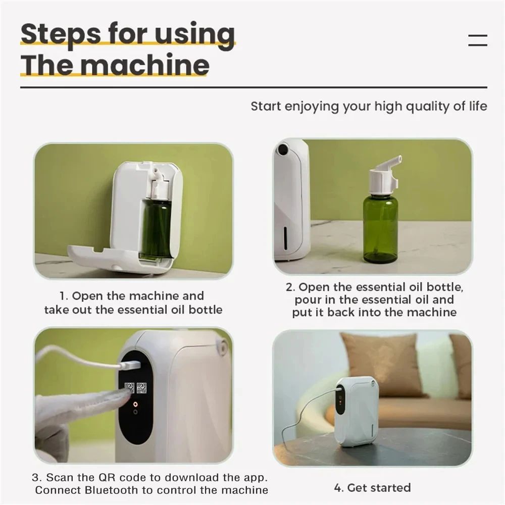 Aroma Diffuser Scent Machine with Bluetooth APP Control, Wall-Mountable Fragrance Smell Distributor for Home & Office